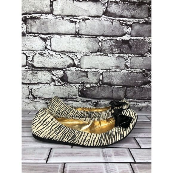 Kate Spade Zebra Print Ivory Black Stripe Patent Bow Ballet Flats Women Sz 8M US - Picture 6 of 16